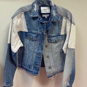 Vervet Blue and White Color Block Denim Jacket